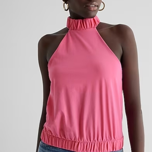 Express Halter Neck Elastic Choker Tank Blouse Barbiecore - Picture 11 of 12